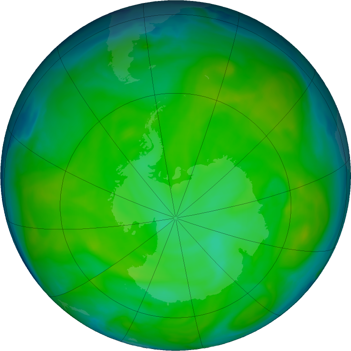 Antarctic ozone map for 05 December 2016